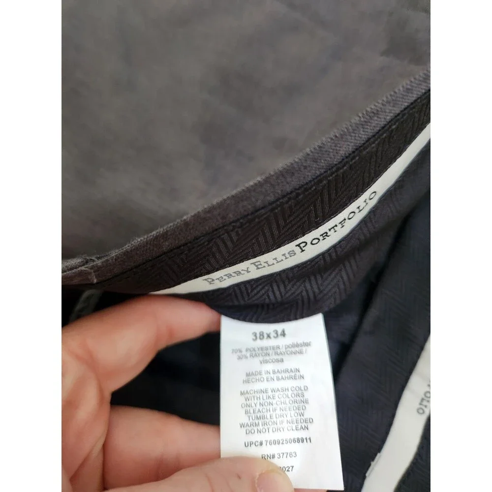 NWT Perry Ellis Portfolio Travel Luxe Dress Pants Charcoal No Iron 38x34 Mens